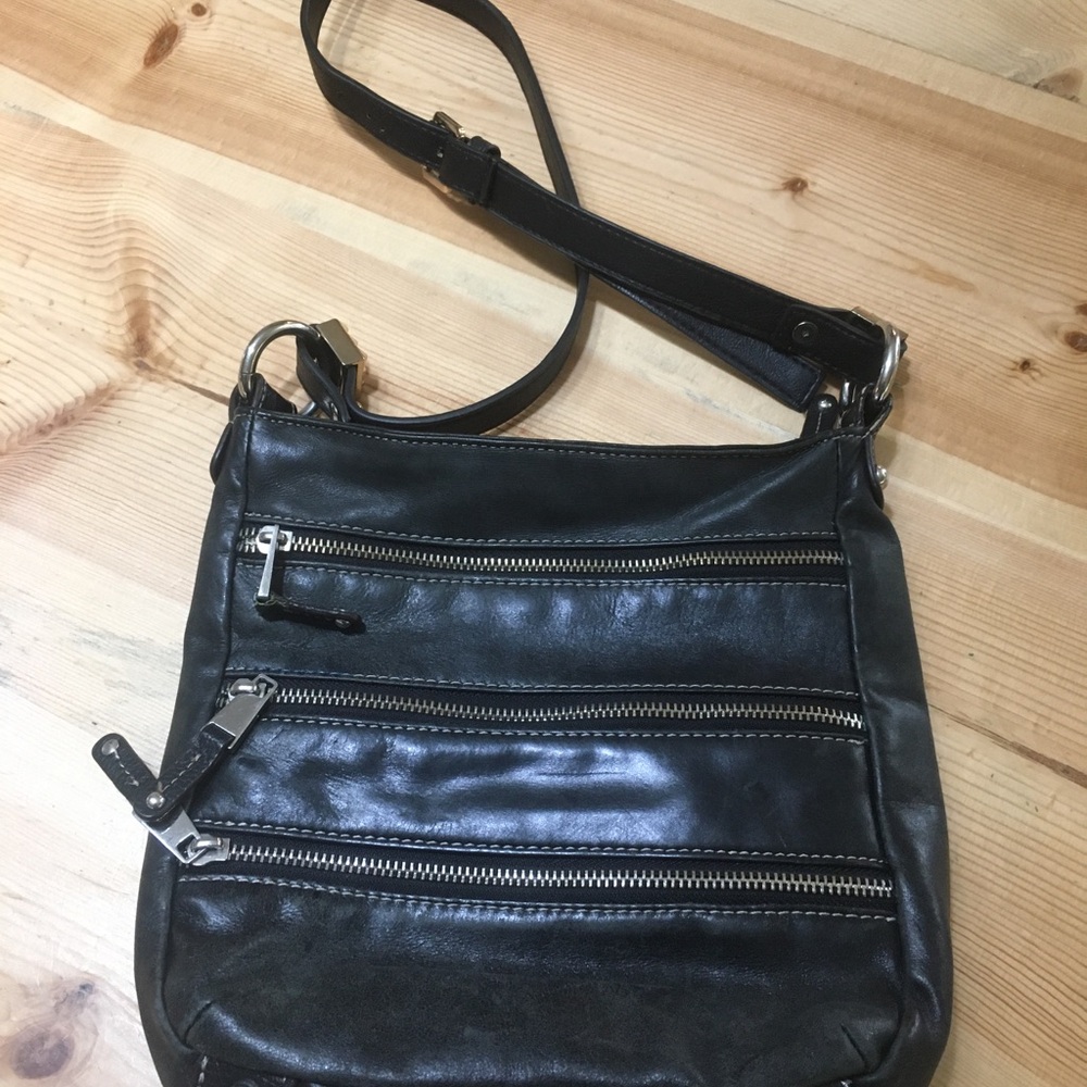 Danier Black Leather Shoulder Crossbody with Silver Hardware